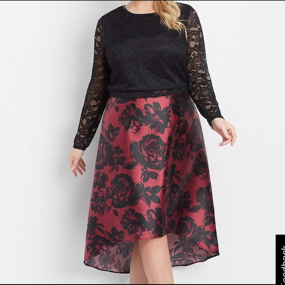 Maurice’s Lace Top & High Low Skirt  w/ Black Roses size 24